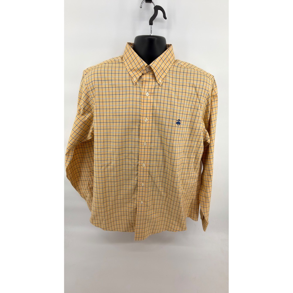 Brooks Brothers Shirt Mens Large Yellow Plaid Slim Fit Non Iron Supima Cotton